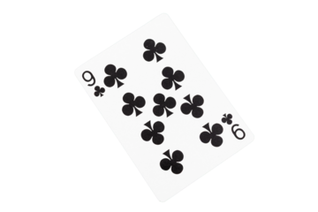 Nine of Clubs Playing Card on Green Poker Table. Top View.