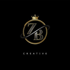 ZB Luxury Creative Logo – Elegant Gold Monogram Letter mark with Crown, Circle & Royal Style for Fashion, Boutique, Jewelry, Branding & Premium Identity Design