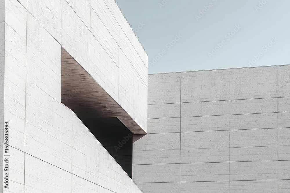 Poster minimalist modern concrete building with sharp geometric lines and open rectangular cutouts under cl