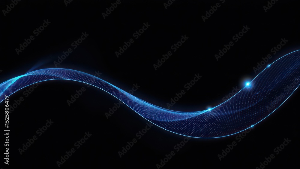 Poster abstract blue waveform created from tiny dots on a black background for a modern and digital aesthet