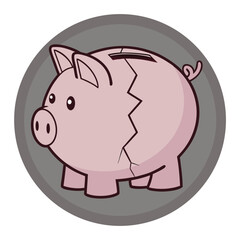 Fototapeta premium Broken piggy bank illustration depicting financial troubles and economic downturn