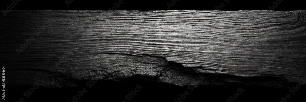 Poster close-up view of textured dark wooden surface with visible grain and cracks under soft lighting