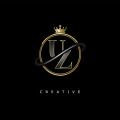 UZ Luxury Creative Logo – Elegant Gold Monogram Letter mark with Crown, Circle & Royal Style for Fashion, Boutique, Jewelry, Branding & Premium Identity Design