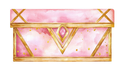 pink decorative box watercolor illustration on white background