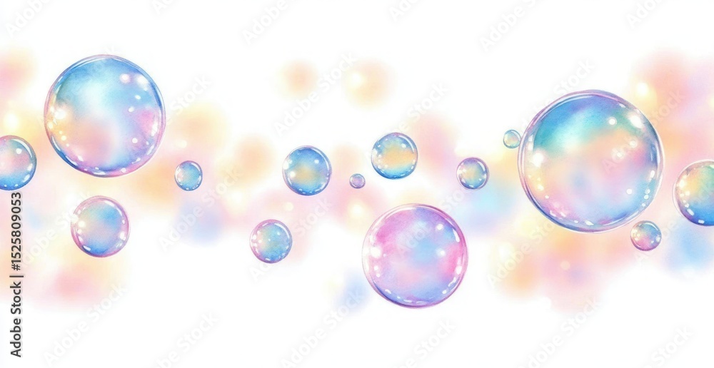 Poster softly glowing translucent bubbles floating against a blurred pastel background creating a light and