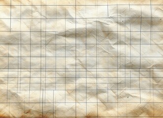 Aged, wrinkled paper sheet with faded grid lines and light stains depicting vintage textured background