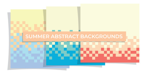 abstract background with squares, A set of abstract backgrounds in pixel style, abstract geometric pixel backgrounds with summer colors