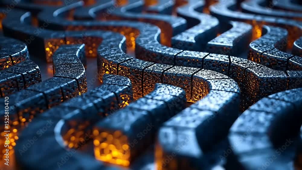 Poster abstract stone maze with glowing orange cracks - visual loop background