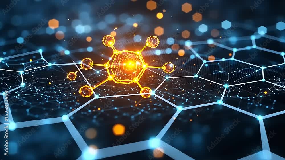 Poster abstract tech digital honeycomb network with glowing molecular structure animation