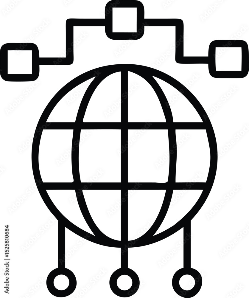 Poster digital pixels flowing across a globe suggesting global network or communication