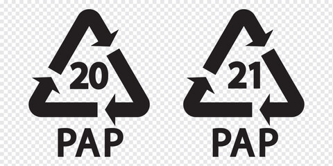 Recycle and Packing icons set sign and symbol. Recycle sign or Packaging sign. The universal recycling symbol isolated. Variety colors Recycle and Packing types of a design. Vector illustration.