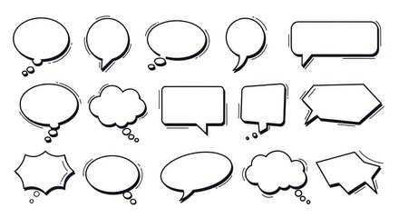 Obraz premium Collection of Various Hand-Drawn Comic Speech Bubbles and Thought Clouds for Design Elements