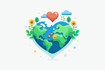 heart shaped earth with trees and flowers