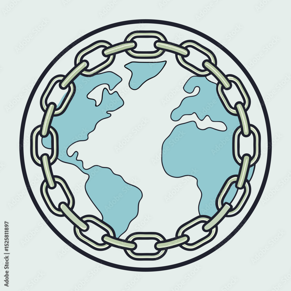 Poster earth within a chain abstract concept representing global interdependence and connection