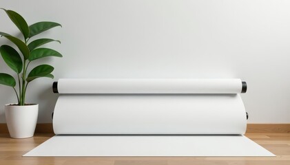 Wallpaper roll being measured for cutting against wall, home, width