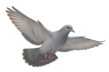 White dove flying, wings spread wide, symbolizing peace and freedom against clean transparent backdrop, ideal for graphic design