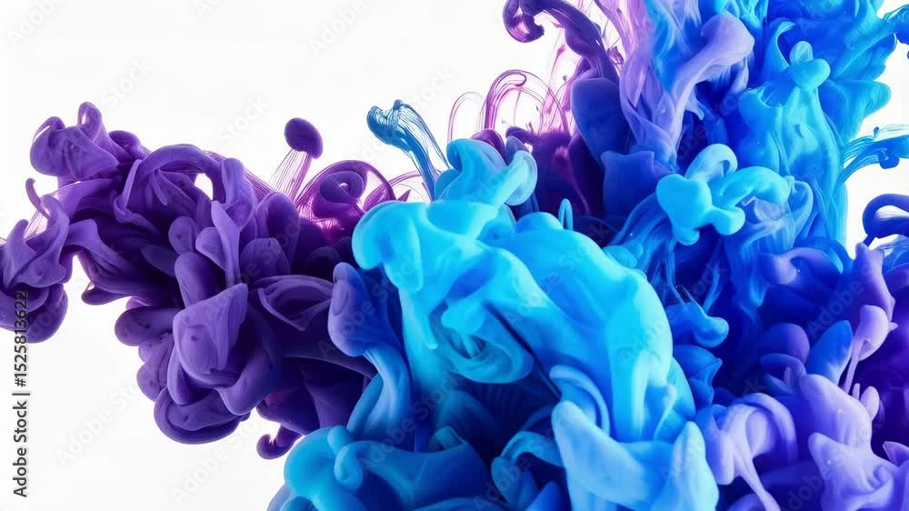 Aufkleber motion of vibrant blue and purple inks diffusing slowly in clear liquid, creating organic shapes and
