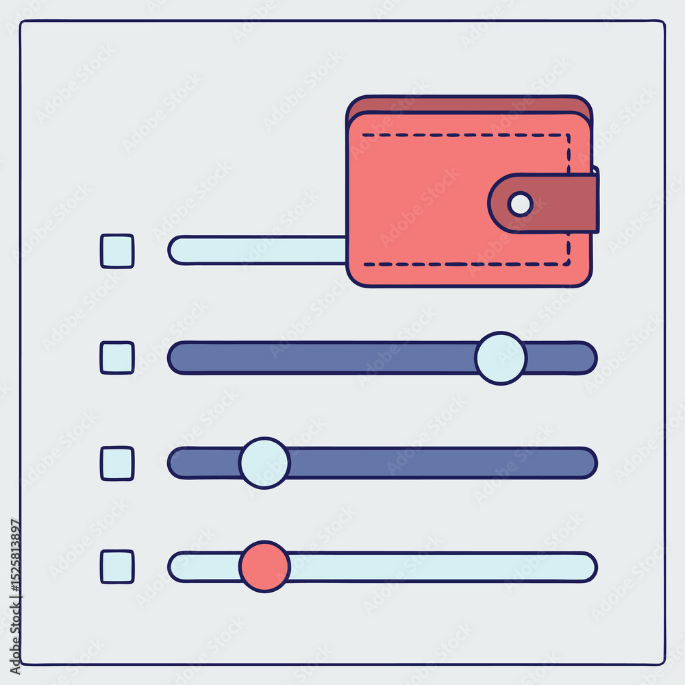 Poster financial settings concept with wallet and control panel ui elements