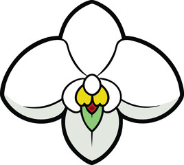 White Orchid Flower Icon on White Background with Black Outline – Minimalist Floral Symbol