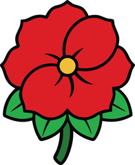 Red Hollyhock Flower Icon on White Background - Minimal Black Outline Design