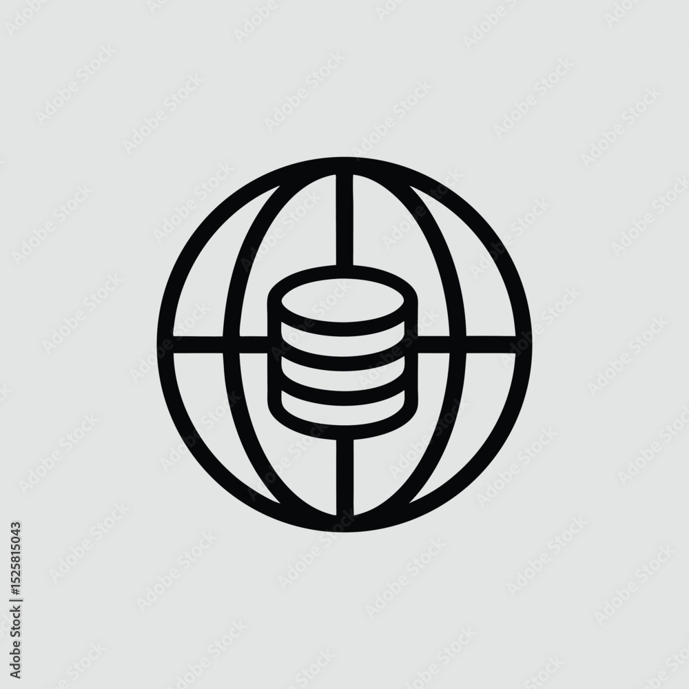 Poster global database icon representing worldwide information storage and data centers