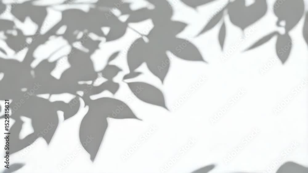 Poster soft leaf shadows projected on a white wall create tranquil, abstract light patterns for background 