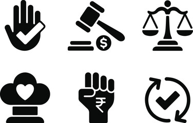 Justice and Human Rights Icons Set. and silhouette vector.