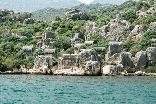 Blue Coastline and Ancient Ruins of the Sunken City Kekova, Southern Turkey