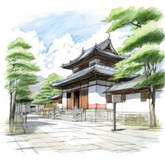 the AI Image Generator, Traditional Japanese Temple Surrounded by Trees