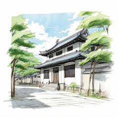 the AI Image Generator, Traditional Japanese Temple Surrounded by Trees