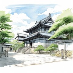 the AI Image Generator, Traditional Japanese Temple Surrounded by Trees