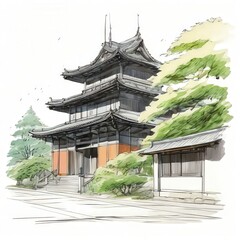 the AI Image Generator, Traditional Japanese Temple Surrounded by Trees