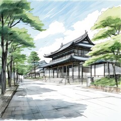 the AI Image Generator, Traditional Japanese Temple Surrounded by Trees
