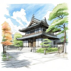the AI Image Generator, Traditional Japanese Temple Surrounded by Trees