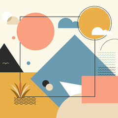 Modern minimalist abstract background vector with geometric shapes and summer tones. Ideal for creative projects, posters, prints, social media, and branding visuals.