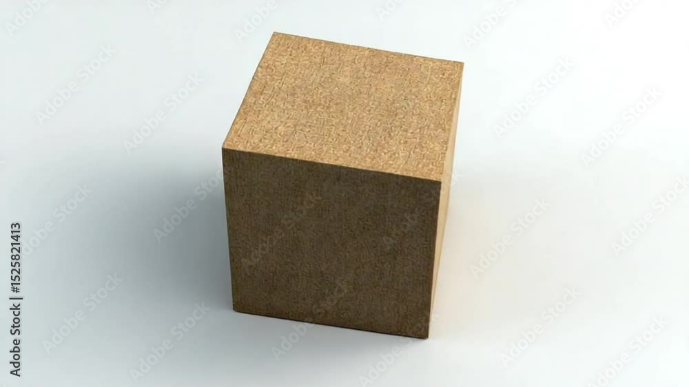 Poster simple brown cube rotating on a white background creates clean, modern design