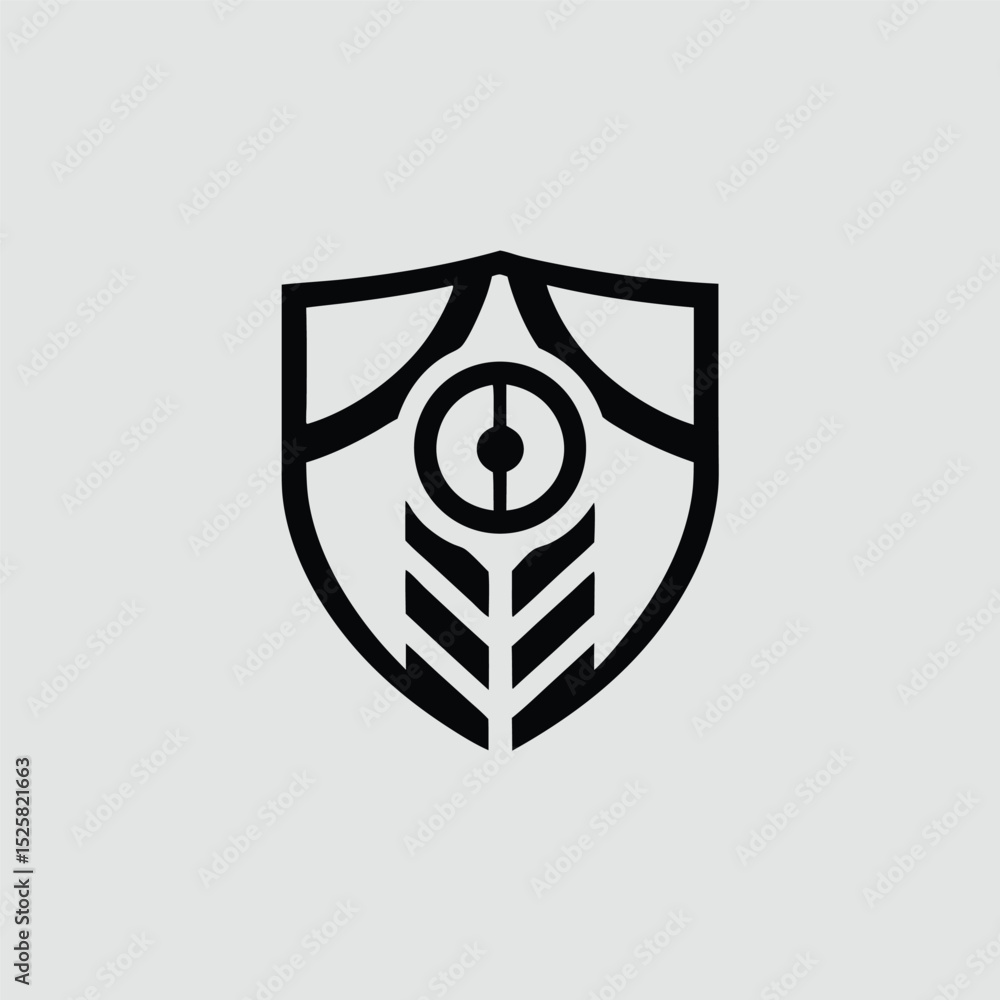 Poster minimalist shield emblem with abstract design suitable for branding and security applications