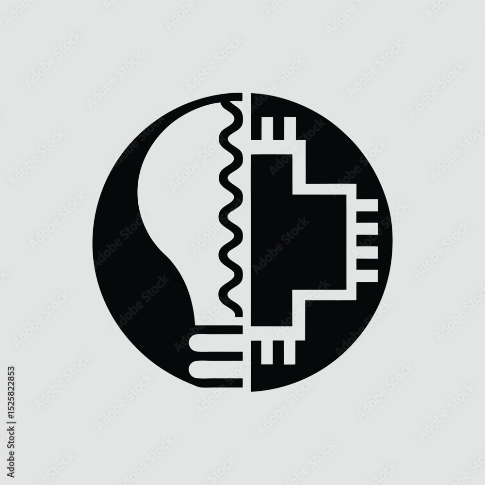Poster modern concept illustration of lightbulb and circuit board within a circular shape