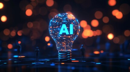 AI Innovation Futuristic Lightbulb with Network and Figures