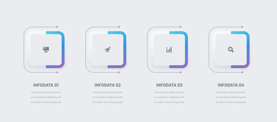 Business Neumorphic Infographic Presentation with Gradient Color Square Label 4 Option and Icon