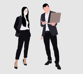 Business colleagues collaborating on a project, woman and man in formal attire