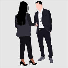 Businesswoman and businessman shaking hands, a professional meeting or partnership.