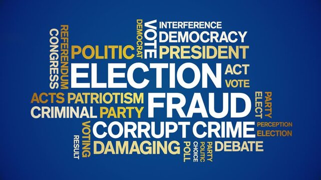 Election Fraud animated word cloud;text design animation tag kinetic typography seamless loop.