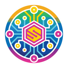 Abstract colorful hexagon circuit board design