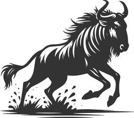 Wild animal vector silhouette of a wildebeest