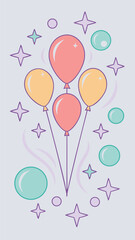 Colorful balloons and stars in flat design suitable for various festive projects