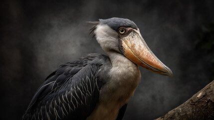 Shoebill stork in its natural environment. Large, flightless bird,