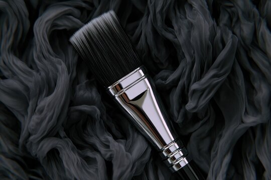 A black paintbrush on dark fabric