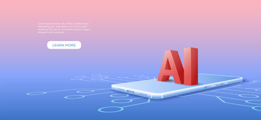 3D artificial intelligence with circuit electric background. Digital futuristic big data visualization and machine learning. vector banner art illustration