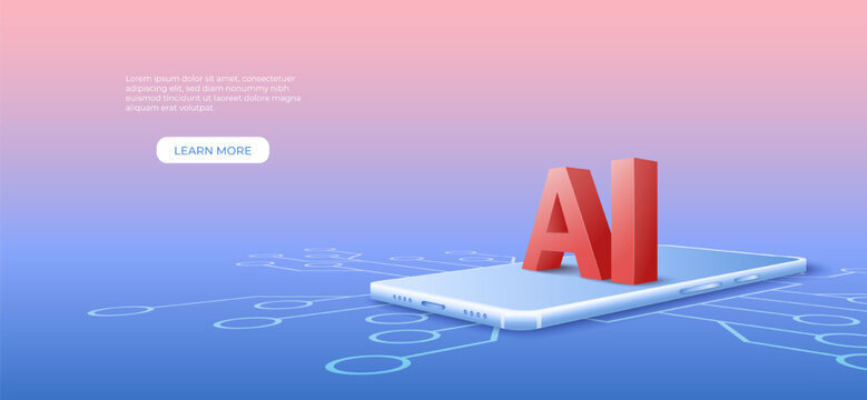 3D artificial intelligence with circuit electric background. Digital futuristic big data visualization and machine learning. vector banner art illustration
